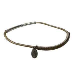 Cookie Lee Bracelet Metal Tube Beads Minimalist Tan Silver Tone Artsy Slide